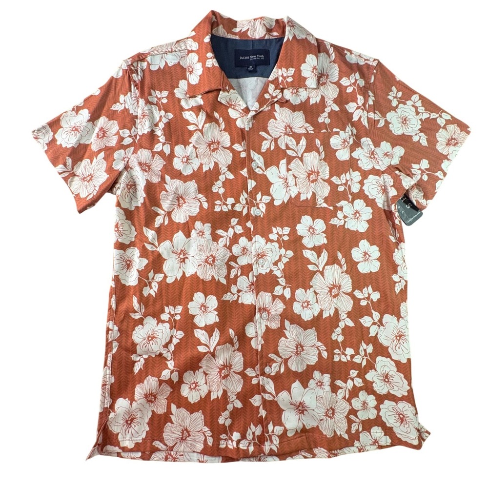 JACHS New York Button-Up Shirt Mens S Red New Tropical Floral Linen H25A-267-GS